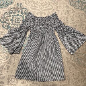 Max Studio Black and White Off-Shoulder Midi Dress